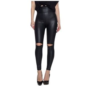 NWOT Cemi Ceri Faux Leather Leggings Medium Black Knee Cutouts